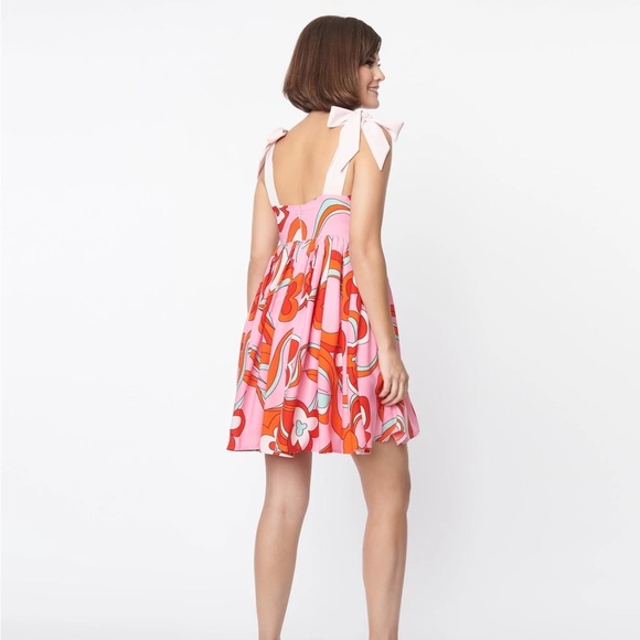 Unique Vintage Smak Parlor Pink Psychedelic Floral Print Babydoll Dress NWT - Picture 2 of 10